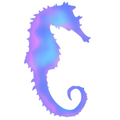 Seahorse Iridescent sea life animals and corals in neon blue, pink and violet colors. y2k holographic marine nautical design elements © Liudmila