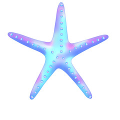 Starfish Iridescent sea life animals and corals in neon blue, pink and violet colors. y2k holographic marine nautical design elements