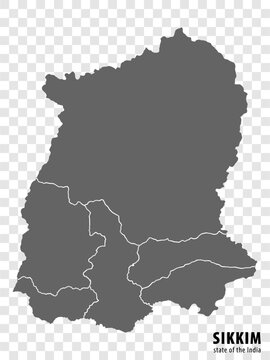 Blank map State  Sikkim of India. High quality map Sikkim with municipalities on transparent background for your web site design, logo, app, UI. Republic of India.  EPS10.