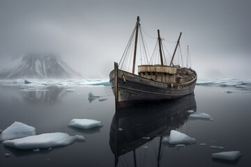 Boat in the Arctic sea
