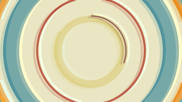 random radial vibrant circle animation with drawing stripes in retro vintage colors pallette. Pulsing shapes in loop backdrop