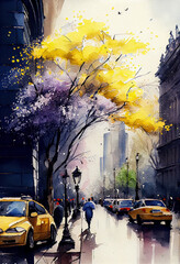 New York, United States. Travel, tourism watercolor artwork. AI generate.