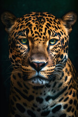 Animal Power - Creative and wonderful portrait of a male jaguar against dark background in detail true to the original and photo like