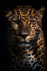 Fototapeta na wymiar Animal Power - Creative and wonderful portrait of a male jaguar against dark background in detail true to the original and photo like