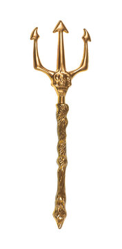 golden trident of the devil isolated on white background