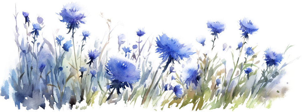 field cornflower watercolor on a transparent background glade