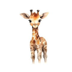 cute baby giraffe in watercolor design against transparent background