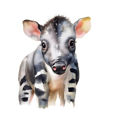 cute baby tapir in watercolor design against transparent background