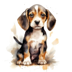 cute beagle puppy in watercolor design against transparent background