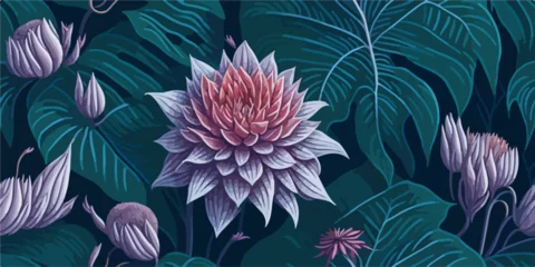 Fototapeten Vectorized Dahlia Delights: Hand-Drawn Flower Patterns for Creative Pursuits © valenia