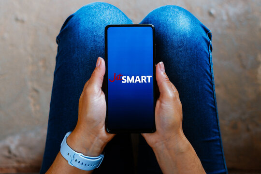 June 16, 2023, Brazil. In this photo illustration, the JetSmart logo is displayed on a smartphone screen.