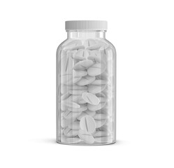 Clear Plastic Supplement Multivitamin Bottles With Pills 3D Rendering