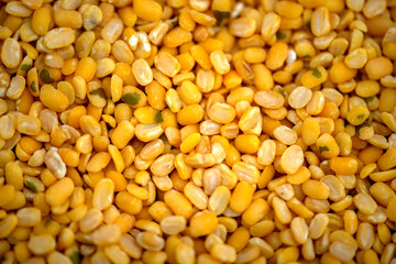 The pile of Gram pulses, Split Chickpeas, and Lentil Pulses.