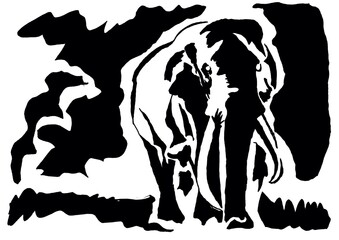 silhouette of a big elephant on the white