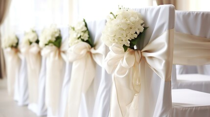 white wooden chairs decorated with flowers Generative AI