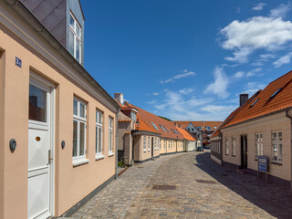 Fototapeta na wymiar Walking in Varde city's streets, with old buildings, Denmark
