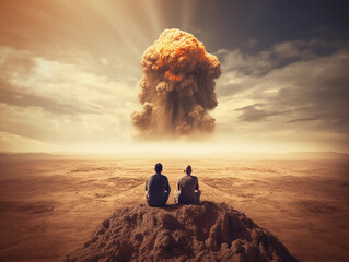 two persons watching a steamcloud explosion