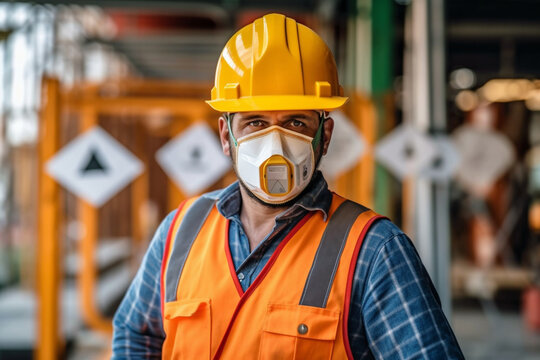Constructor worker holding a safety sign and emphasizing safety precautions, constructor worker, builder, Labor day Generative AI