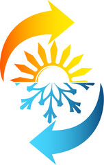 Sun and snowflake, blue and orange arrows. Design for air conditioner