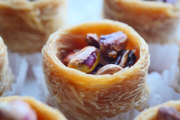 handmade turkish dessert baklava on table 