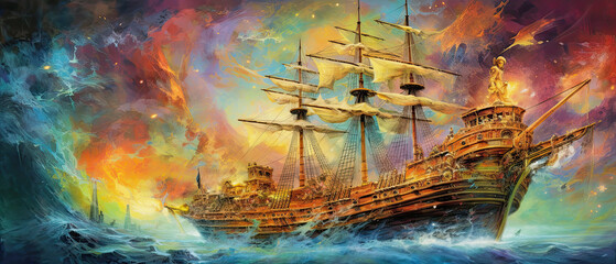 Obraz na płótnie Canvas fairytale pirate ghost ship, generative midjourney ai illustration