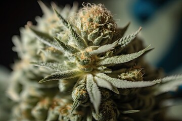 Naklejka na ściany i meble close-up view of a cannabis plant on a table. Generative AI
