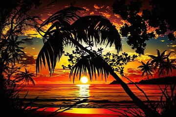 Art Beautiful sunset over the tropical beach. Generative AI