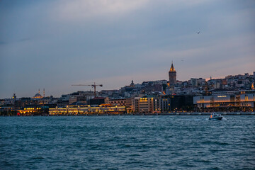 Panorama with a view of the Bosphorus and Galata Tower in Istanbul