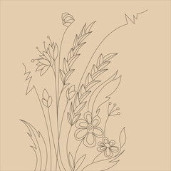 Decorative doodling flowers, coloring book, nature, isolated, wildflowers, relaxing draw, design, print on copybook, tattoo 