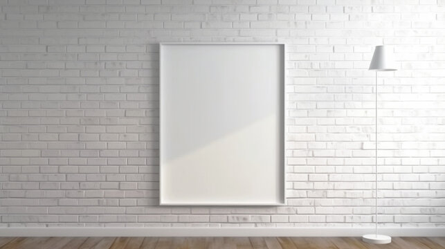 Empty picture frame, poster mockup. White room interior. Generative AI