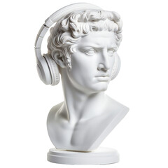 Obraz premium Statue of Mans head wearing headset isolated. generative ai art cut out