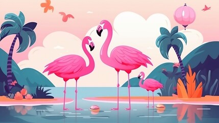 flamingos in the water