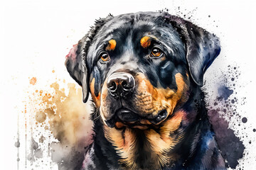 Cute Dog. Dog T-shirt graphics. watercolor Rottweiler, Generative AI.