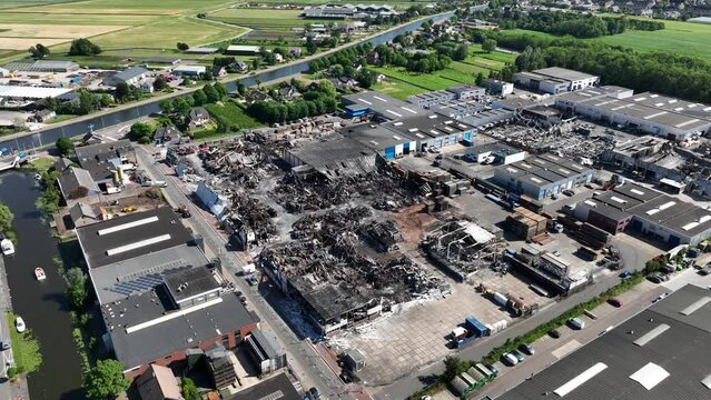 Aftermath of a large fire on a industrial complex in Ter Aar, The Netherlands on the 10th of june 2023
