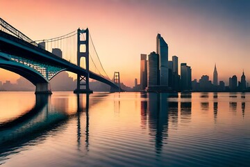city bridge at sunsetgenerated by AI technology 