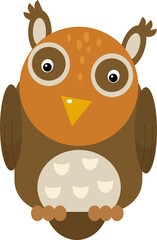 Cartoon animal - owl sitting and looking on white background - illustration for children