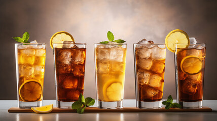 delicious alcoholic drink long island ice tee with ice and lemon .