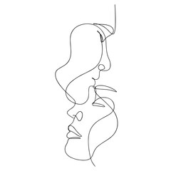 Lovers in arms. Vector illustration (sketch), one-line silhouette without background (sketch). The emotion of love, happiness and passion.
