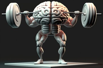 Fototapeta na wymiar A pumped-up human brain lifts a barbell