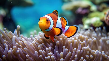Naklejka na ściany i meble Clown fish with anemone Generative AI