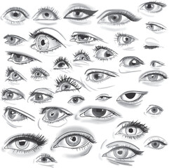 A set of different shapes of eyes of different races in different light for characters