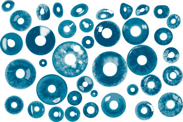 Different shapes of blue eyes with different lighting for the characters