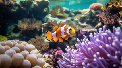 Clown fish with anemone Generative AI - obrazy, fototapety, plakaty
