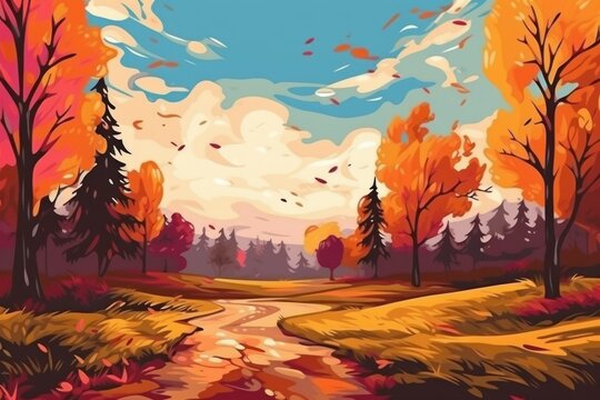 hand drawn autumn landscape banner 3d  Futuristic landscape. Digital landscape cyber surface. generative ai