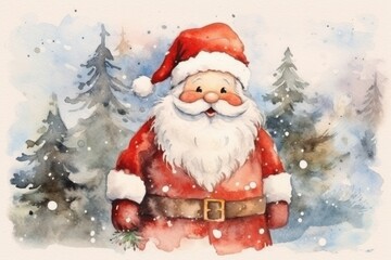 santa claus christmas concept in retro watercolor technique generative ai © Aksana