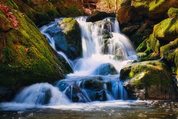 Wasserfall - Erzgebirge - Sachsen - Waterfall - Beautiful - Green - Cascade - Wallpaper - Background - Colorful - Lush - Rocks - Flowing - Water - Smooth - Scenic - Autumn - Woods	