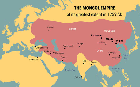 Map of the Mongol empire at its greatest extent in 1259 AD