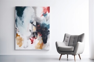 Modern living room interior with armchair and painting on wall. Mock up. Generative AI