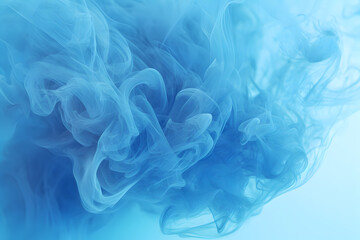 Fototapeta premium Creative background composition. Blue cloud of ink. Magic white abstract background. Blue watercolour paints mixed in water on background. Banner Mock up template.