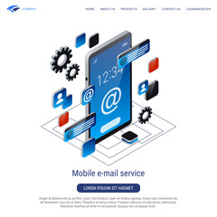 Mobile e-mail service 3d isometric vector concept illustration